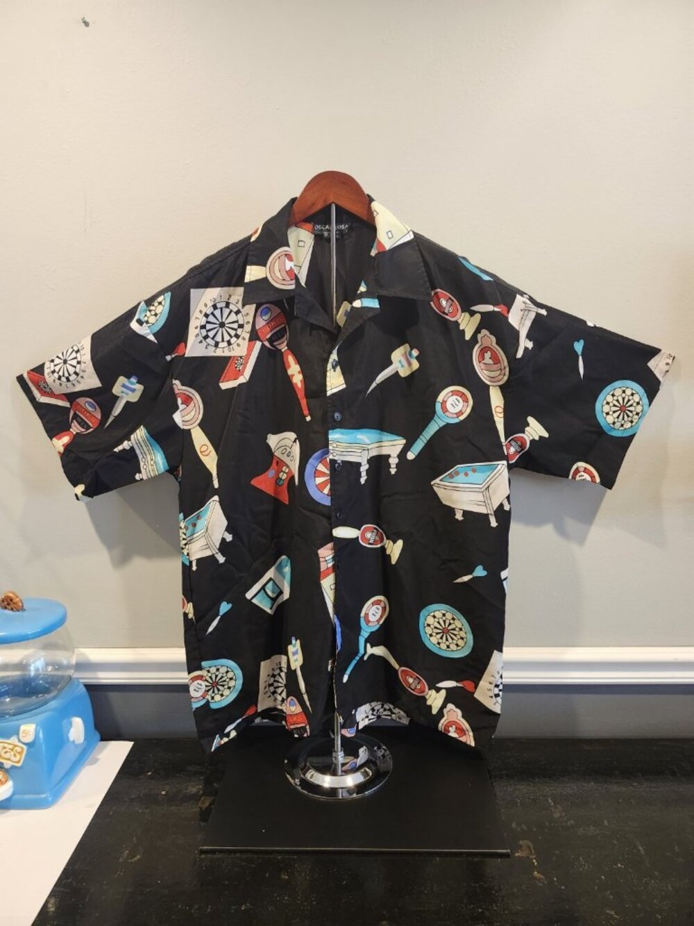 Oscar Misa~Game Room~Darts~Pool~Beer Taps~Black~Resort Wear~Vacay~Camp Shirt~XL